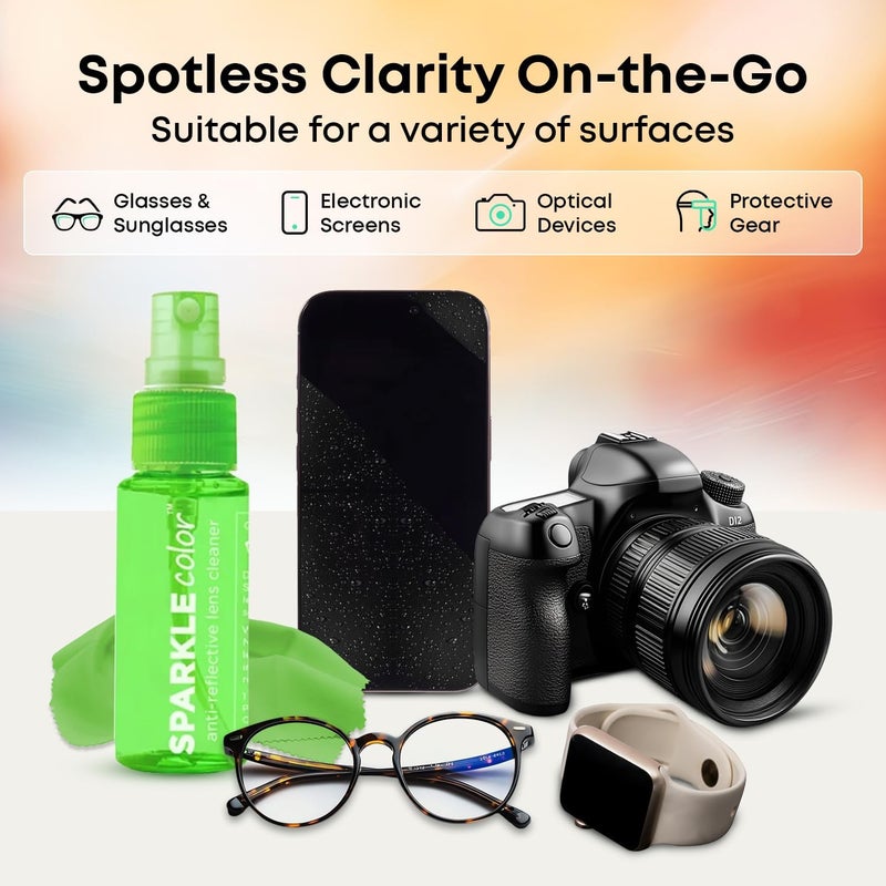 OPTIPAK Sparkle Anti-Reflective Safe Lens Cleaner Spray Kit - (2) 1oz Glasses Cleaner Bottle & (2) Microfiber Cloth for Eyeglasses, Sunglasses, Lenses, Screens and Camera Cleaning Kit (4 Piece Set) - Image 2